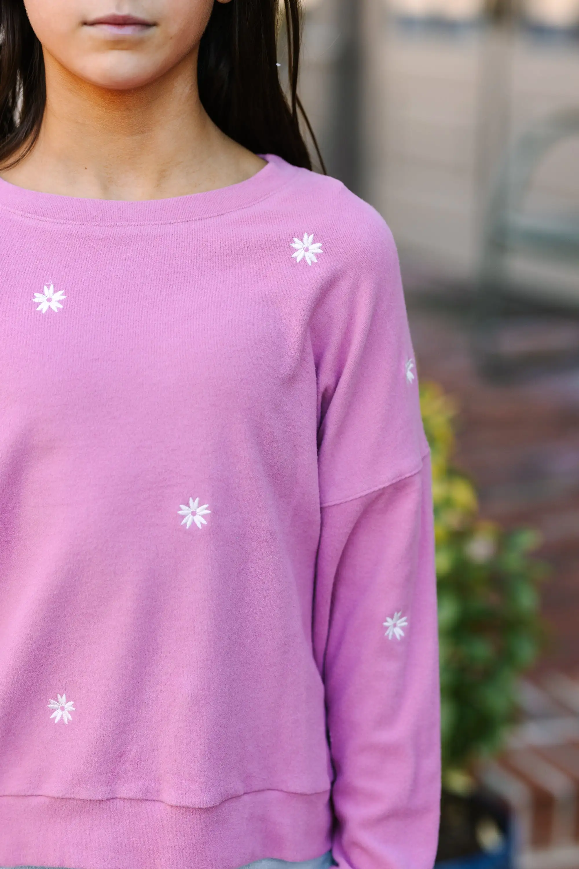 Girls: See You Later Pink Floral Embroidered Pullover