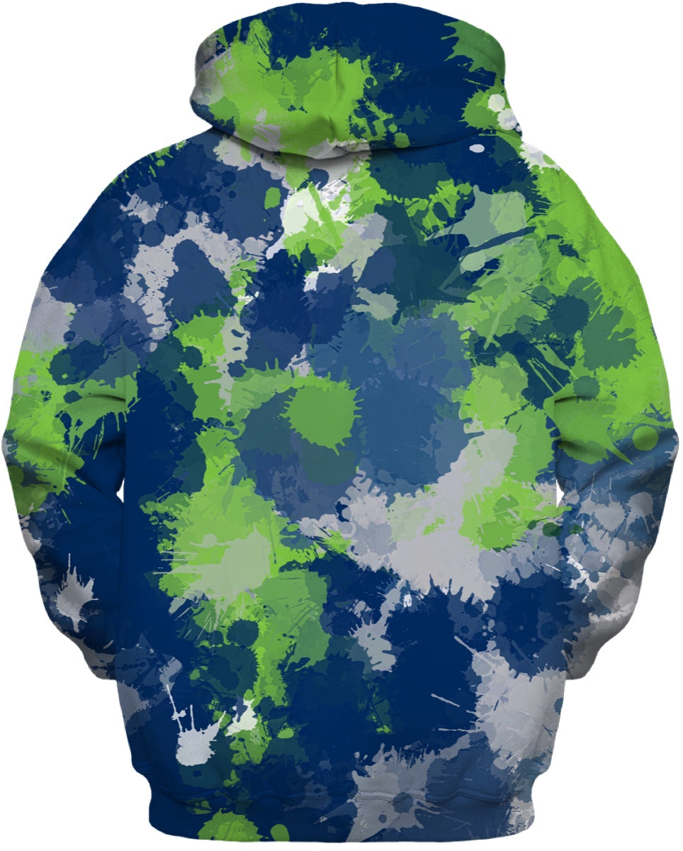 Green Blue and Grey Paint Splatter Zip-Up Hoodie