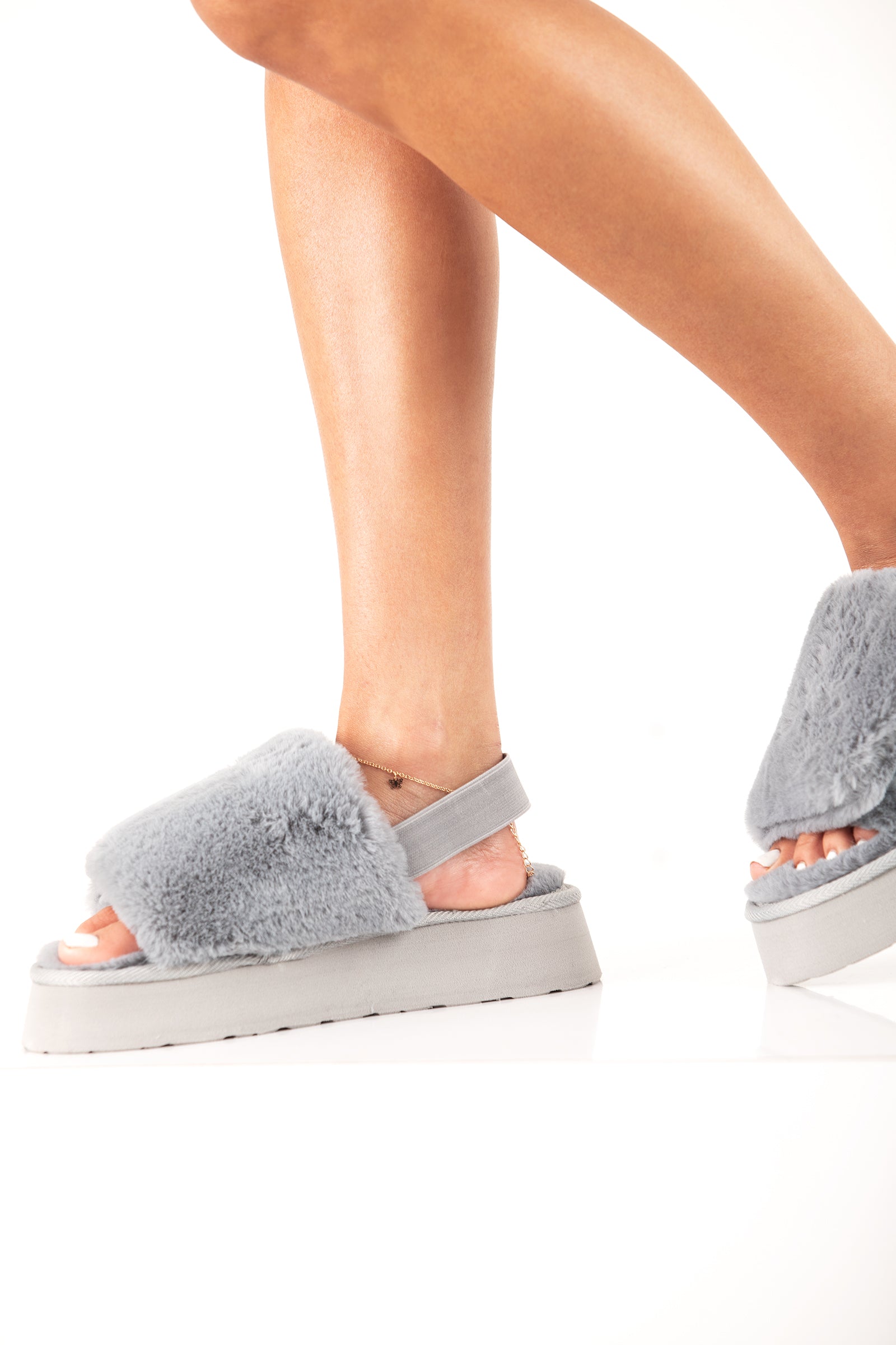 Grey Platform Puff Slipper