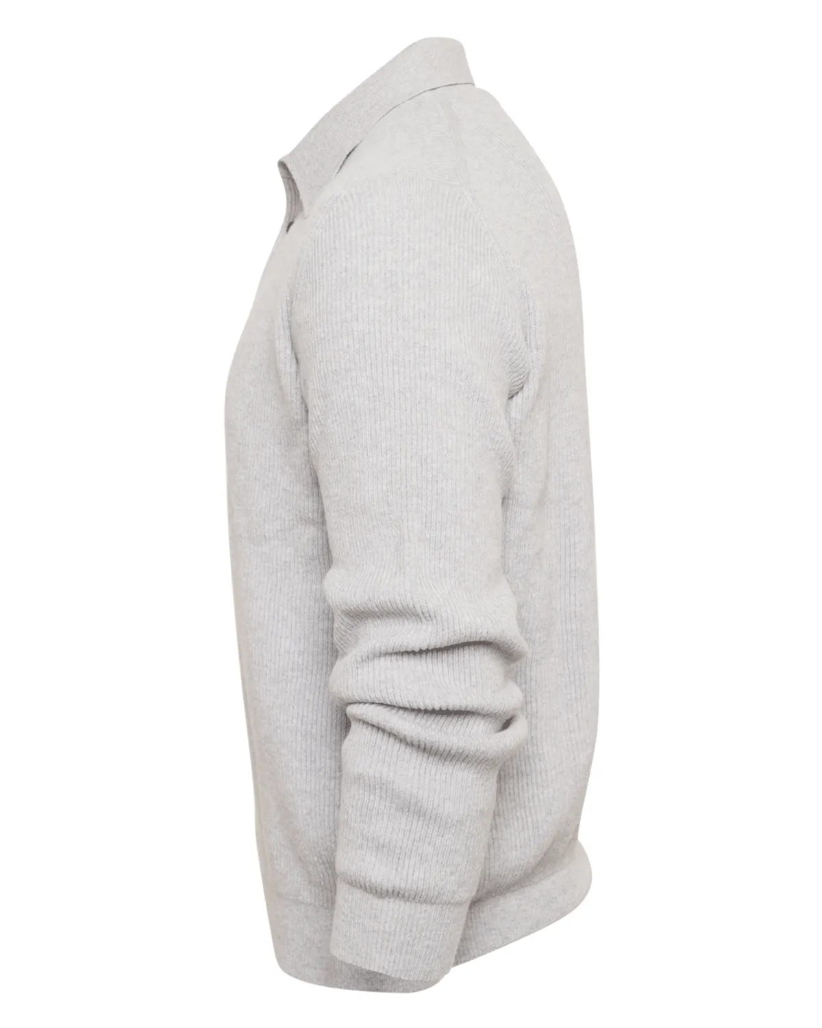 Grey Ribbed Cashmere Polo Sweater