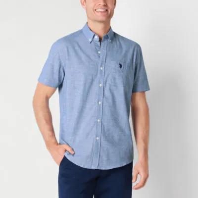 JCPenney U.S. Polo Assn. Stretch Mens Classic Fit Short Sleeve Plaid Button-Down Shirt