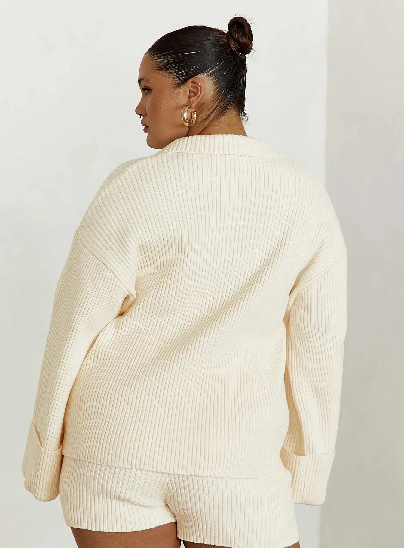 Jhett Long Sleeve Knit Shirt Cream Curve