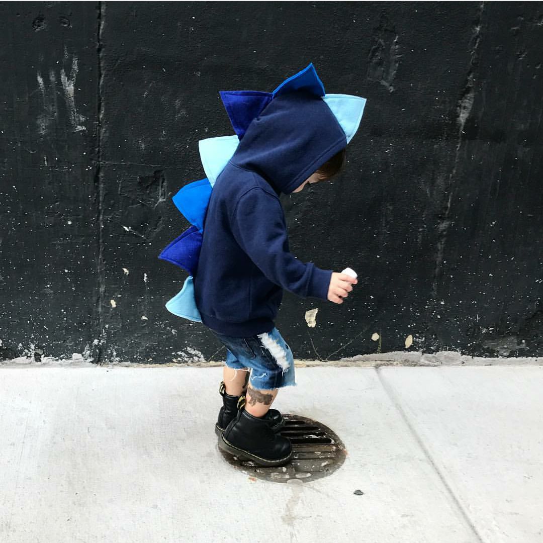 Kids Navy Blue Ombre Dino Hoodie - Navy Blue Ombre-saurus