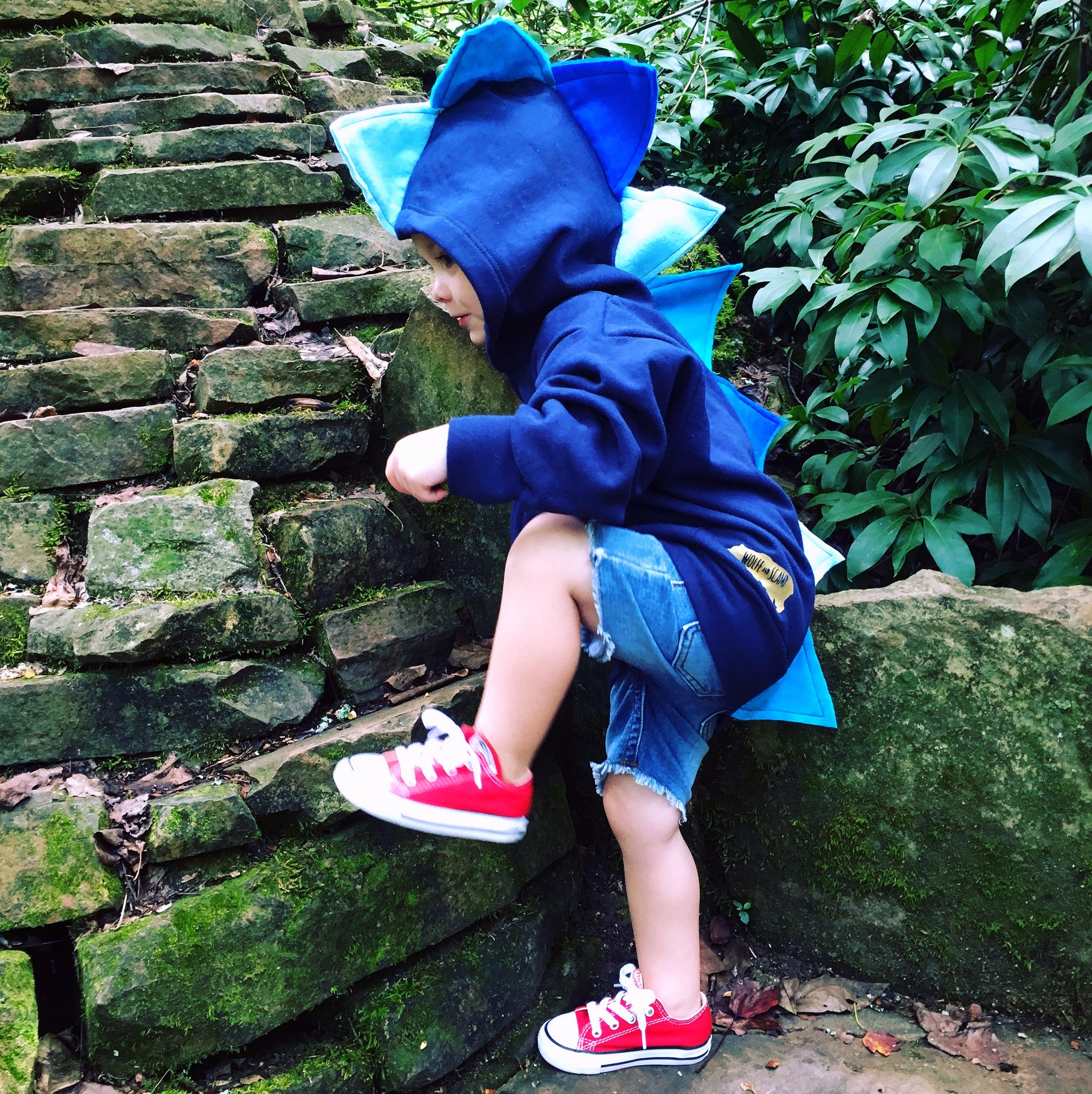 Kids Navy Blue Ombre Dino Hoodie - Navy Blue Ombre-saurus