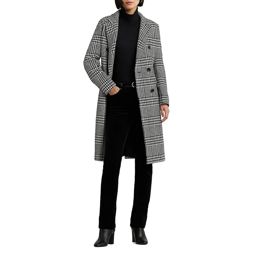 Lauren Ralph Lauren Double-Breasted Glen Check Peacoat