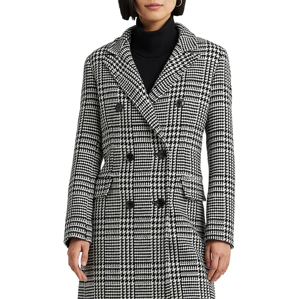 Lauren Ralph Lauren Double-Breasted Glen Check Peacoat