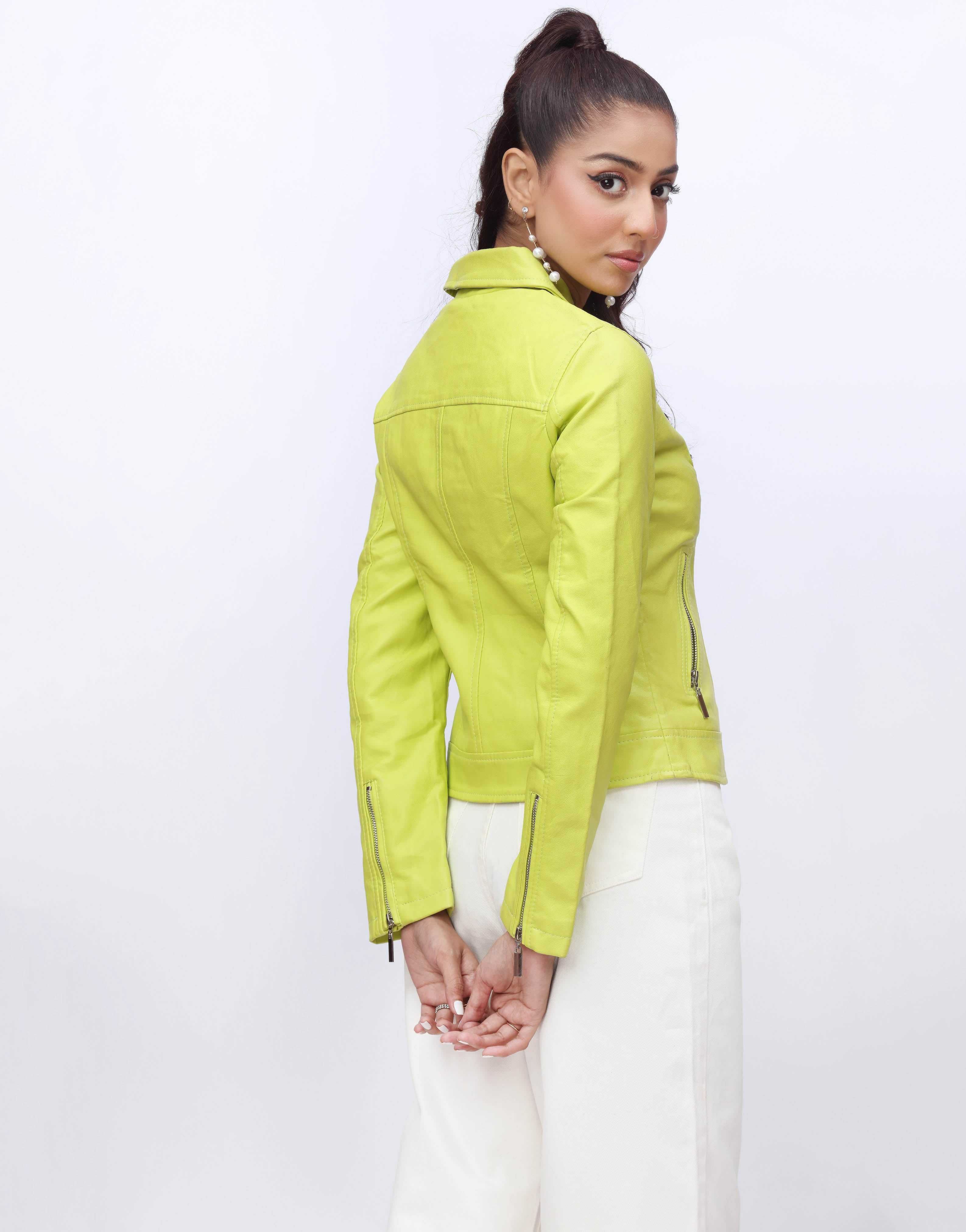 Leather Faux Jacket-Neon Green