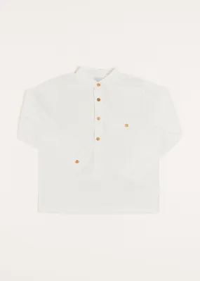 Linen Mao Collar Long Sleeve Shirt in White (12mths-10yrs)