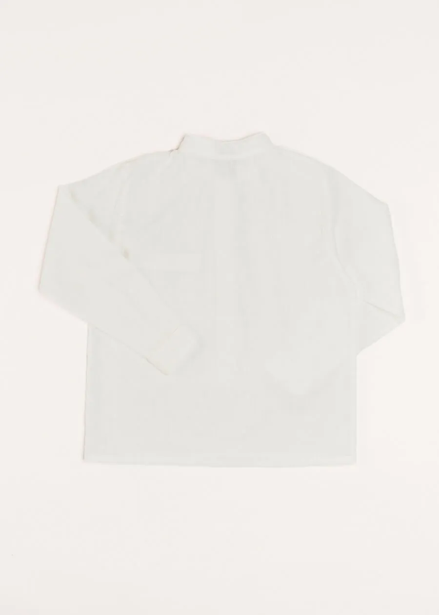 Linen Mao Collar Long Sleeve Shirt in White (12mths-10yrs)