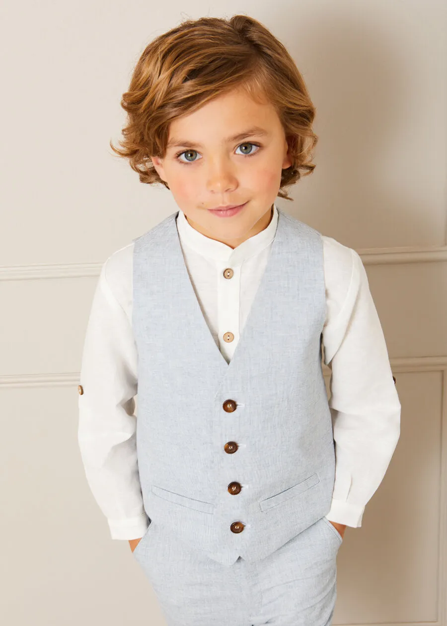 Linen Mao Collar Long Sleeve Shirt in White (12mths-10yrs)