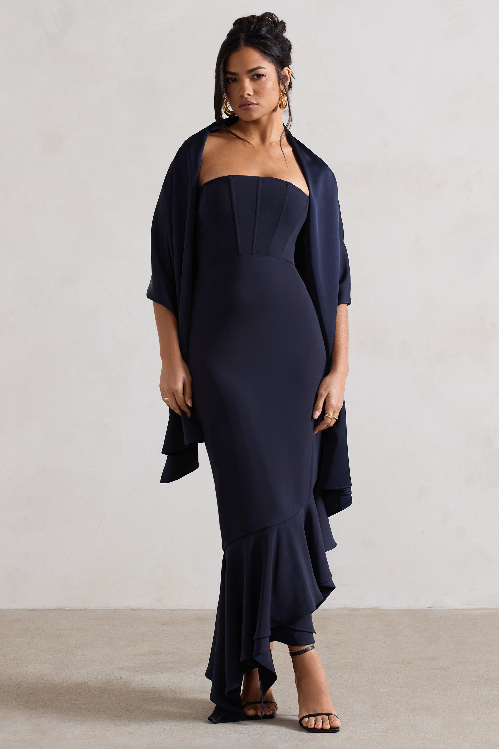 Lush | Navy Satin Shawl