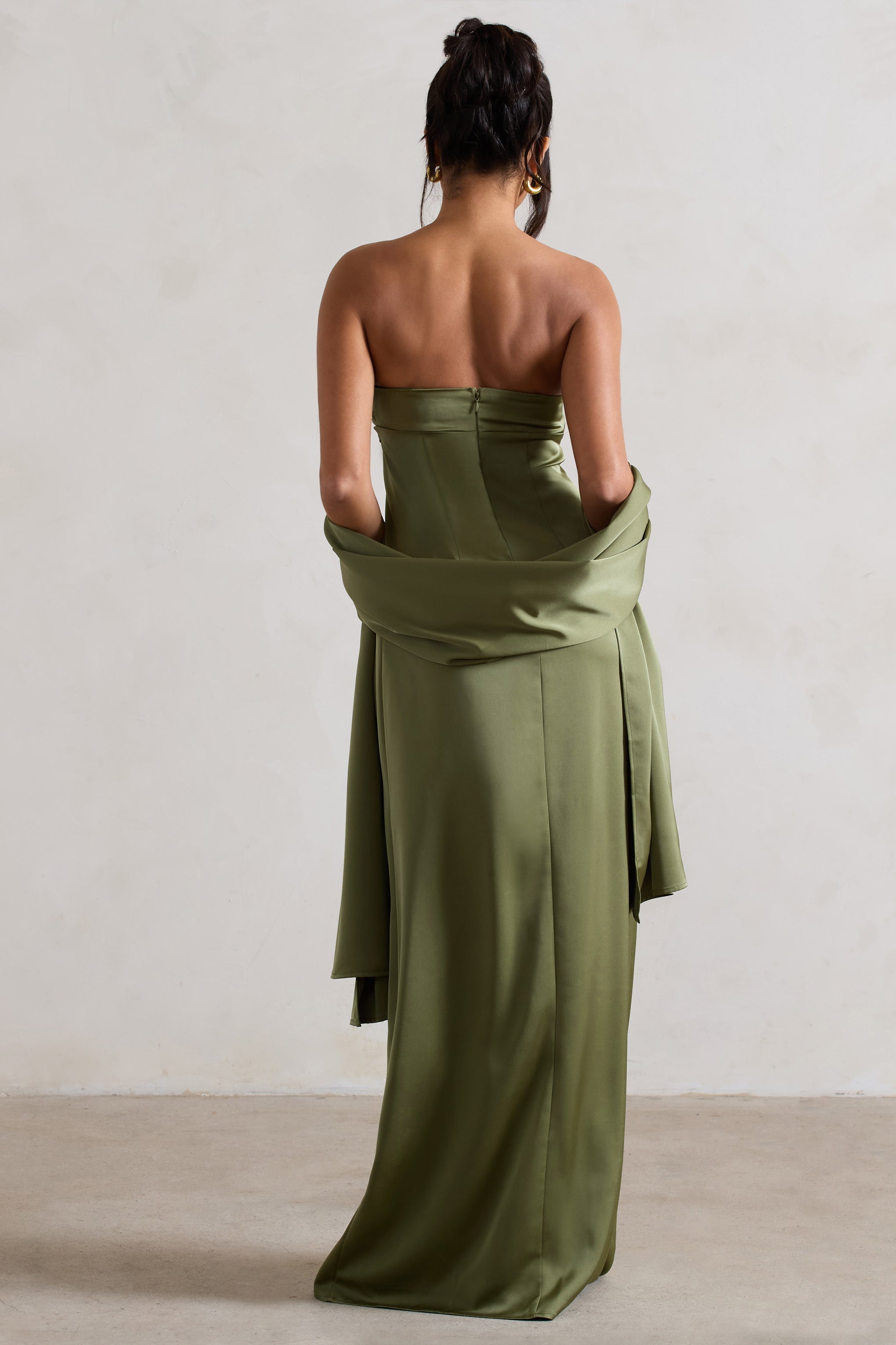 Lush | Olive Green Satin Shawl