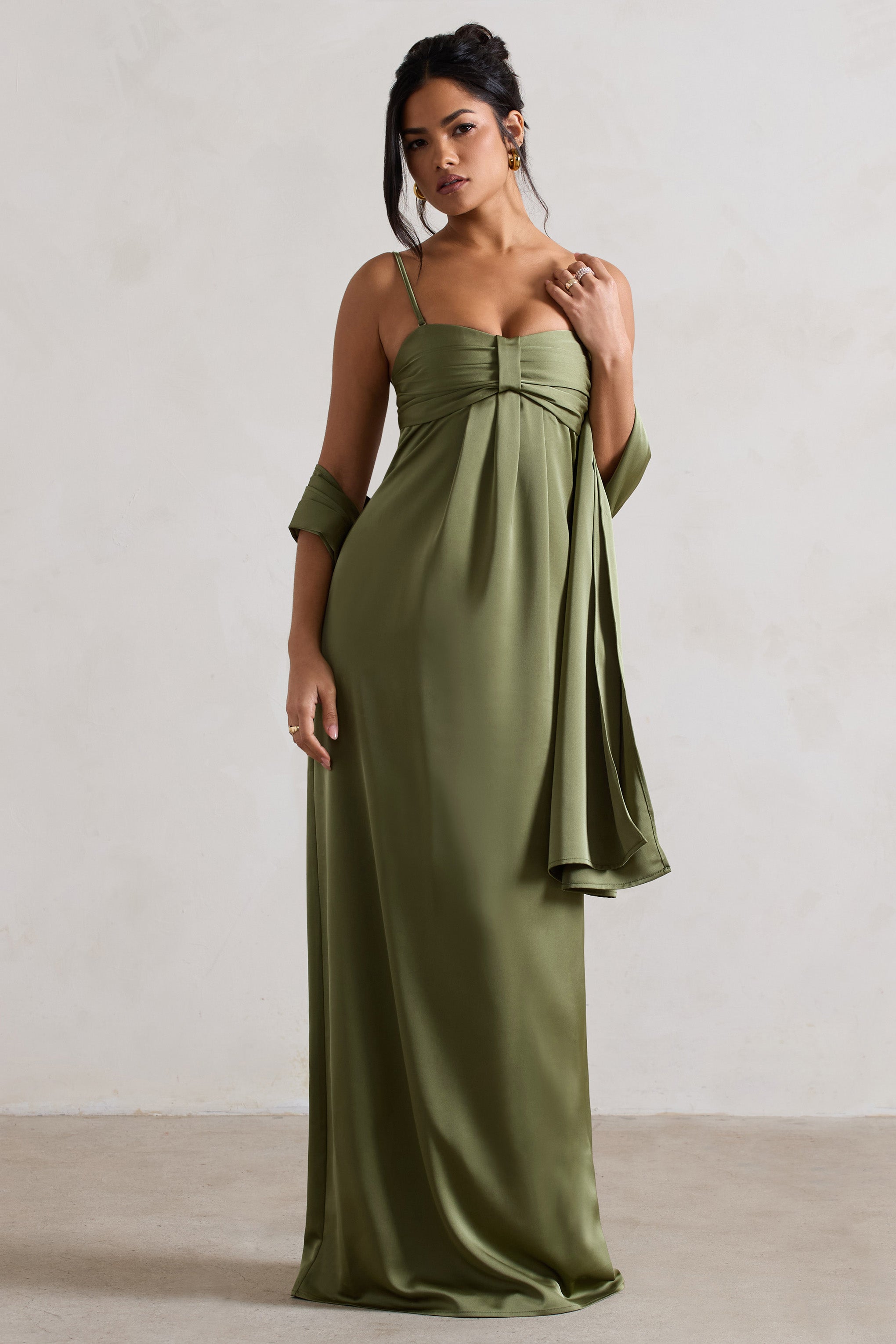 Lush | Olive Green Satin Shawl