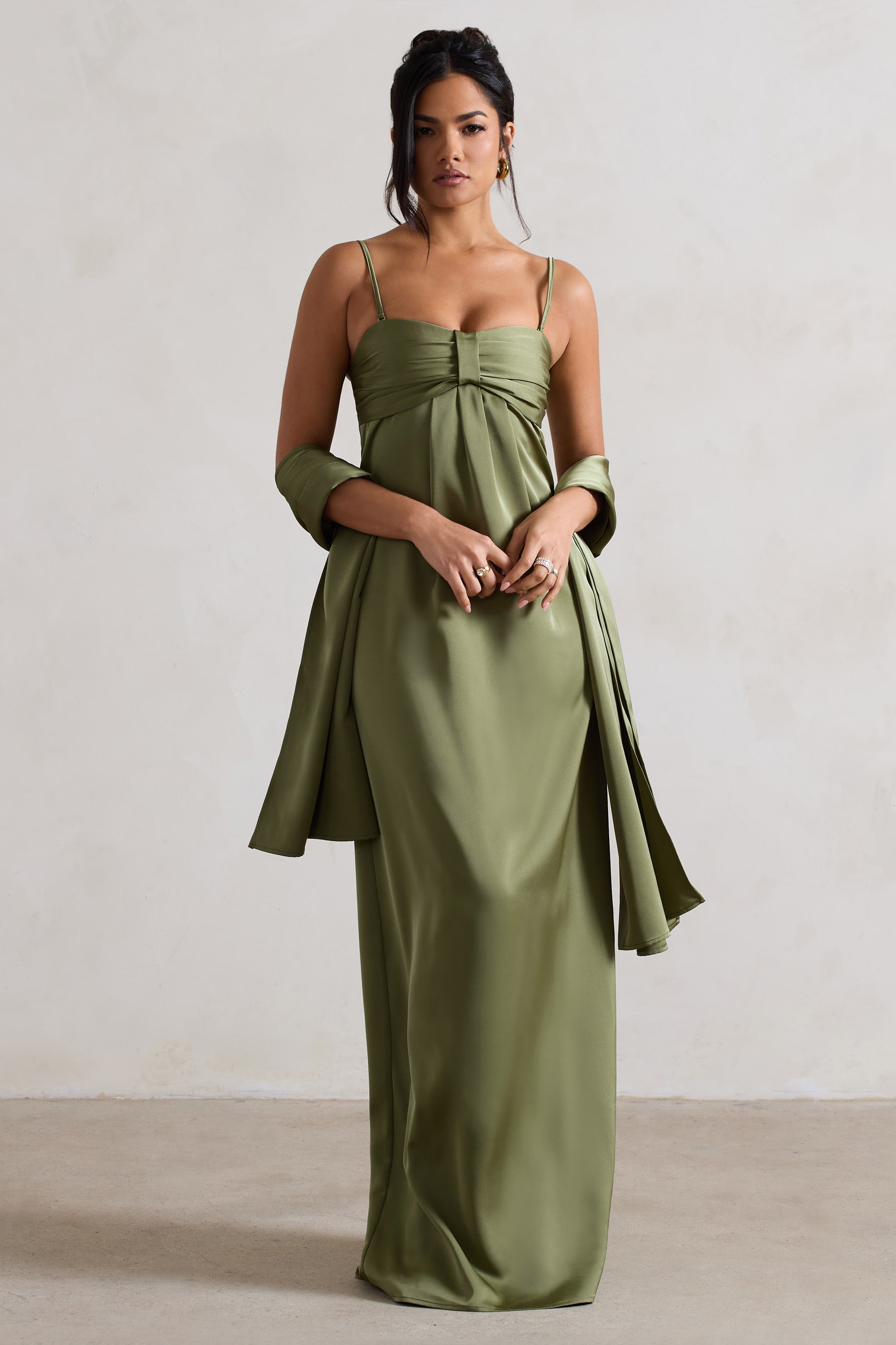 Lush | Olive Green Satin Shawl