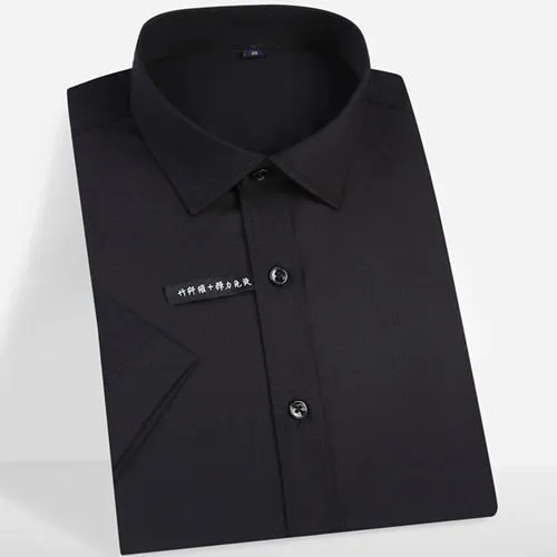 Men's Black Color Stretch Bamboo-fiber Without Pocket Short Sleeve Shirt