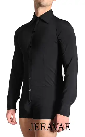 Men's Black or White Smooth Ballroom Button Down Shirt with Built-in Briefs and Collar M018 in Stock