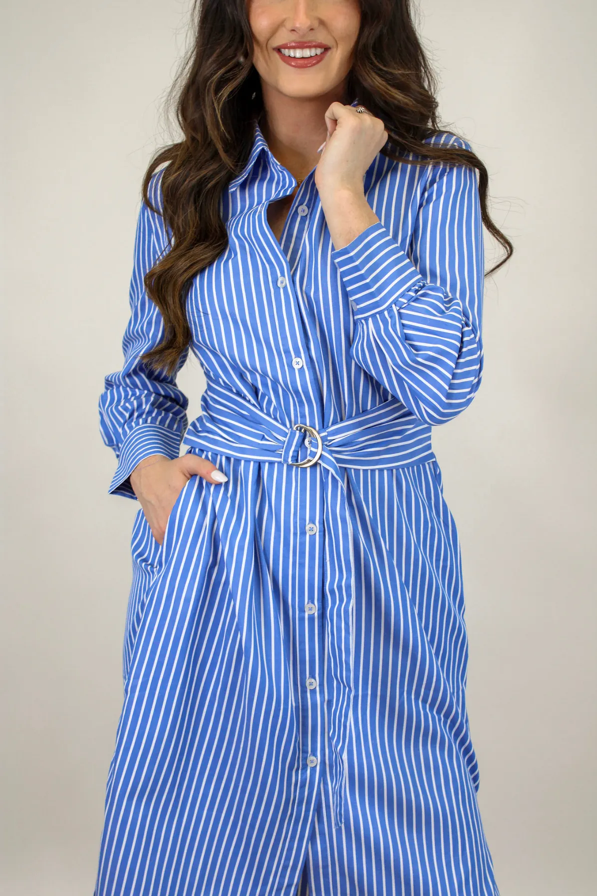 Mint Julep Stripe Midi Dress in Blue