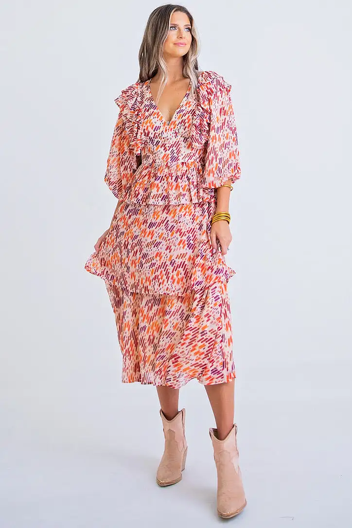 Multi Abstract Midi Dress