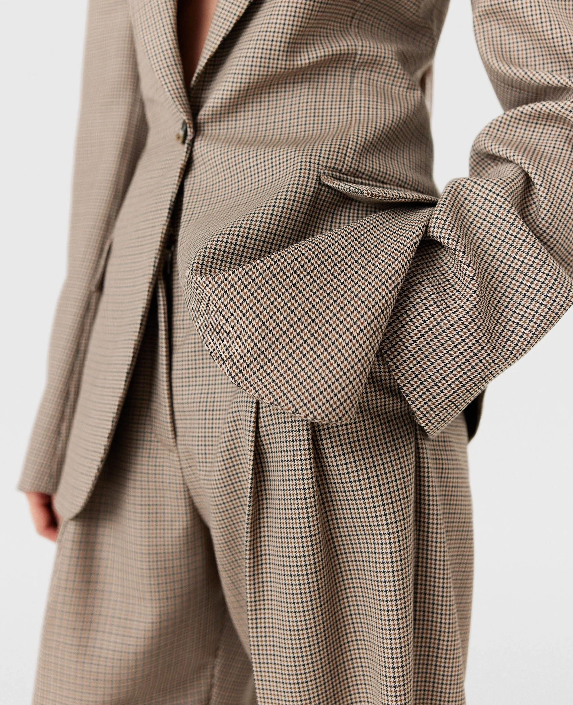 Oversized Houndstooth Single-Breasted Blazer