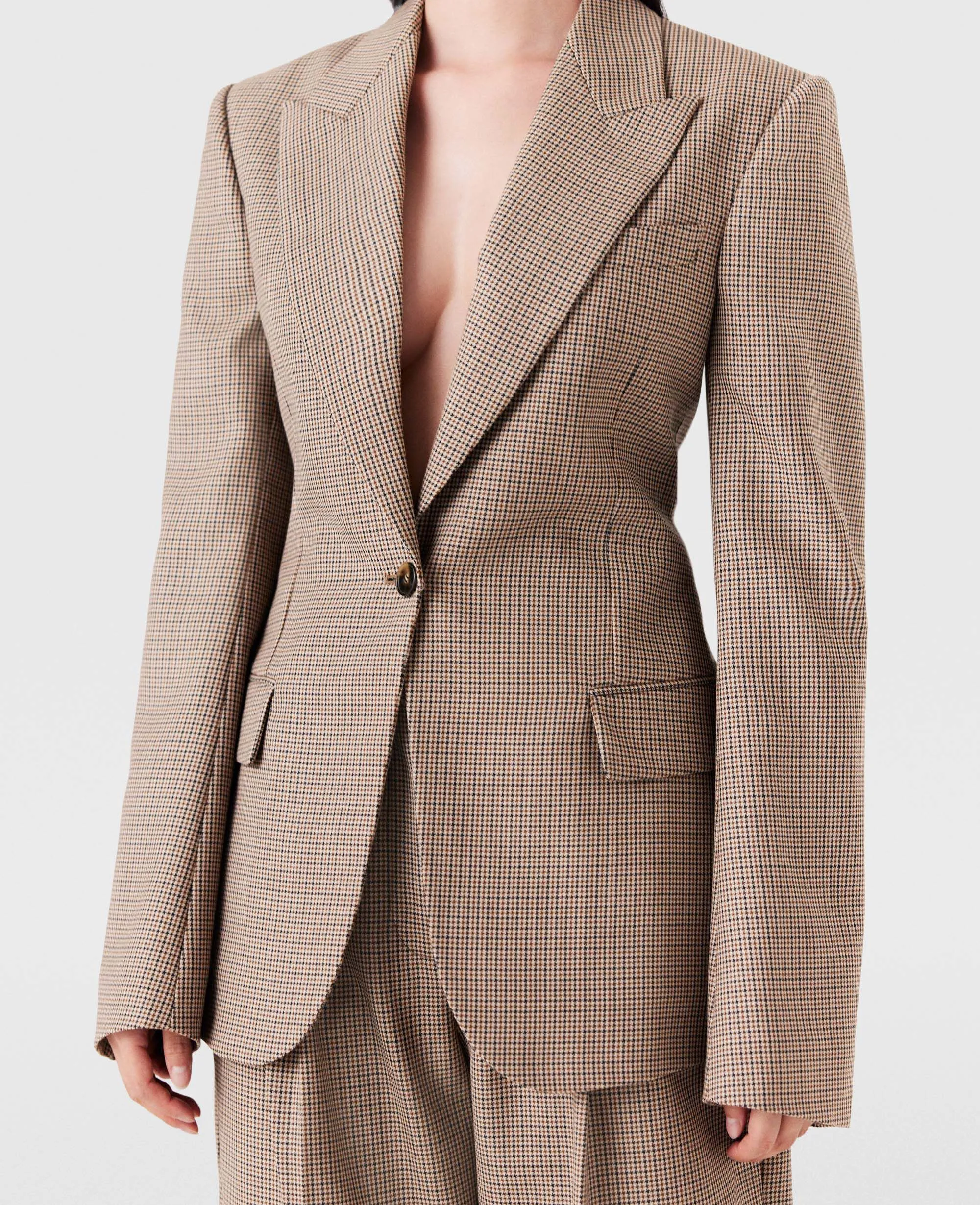 Oversized Houndstooth Single-Breasted Blazer