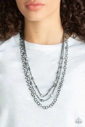 Paparazzi Metro Mixer - Black Gunmetal Rhinestone Necklace