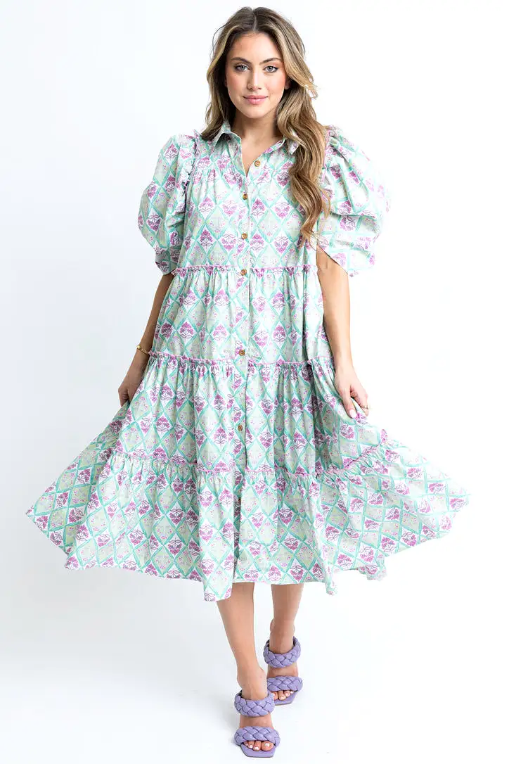 Paris Floral Poplin Tier Midi Dress