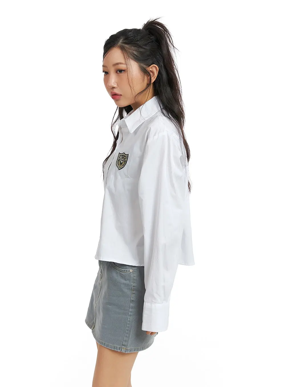 Patch Button Long Sleeve Shirt CF427