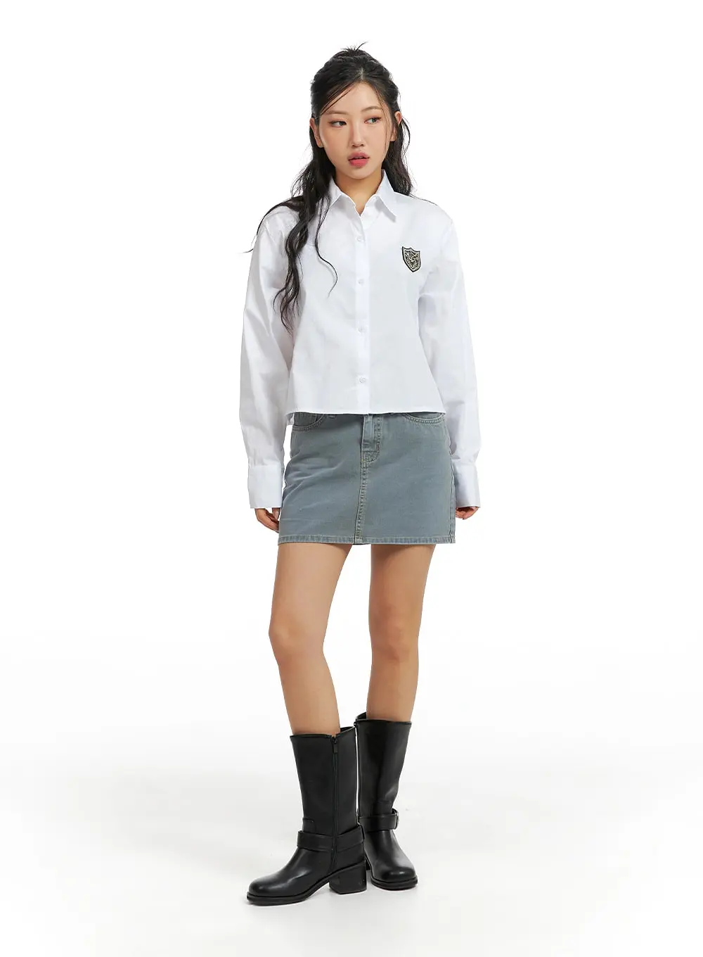 Patch Button Long Sleeve Shirt CF427