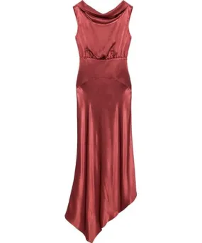 Peploum Women's Red Lea Folded Neckline Sateen Dress In Dark Blush