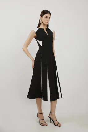 Petite Clean Tailored Colour Block Full Skirted Midi Dress | Karen Millen