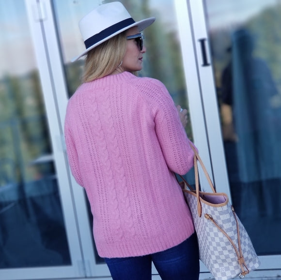 Pretty In Pink So Soft Cable Knit Sweater