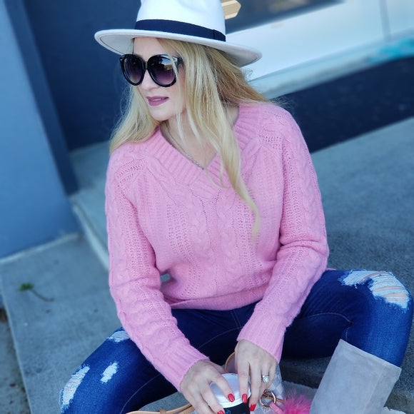 Pretty In Pink So Soft Cable Knit Sweater