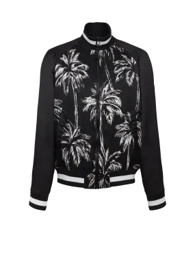 Printed satin palm tree bomber jacket