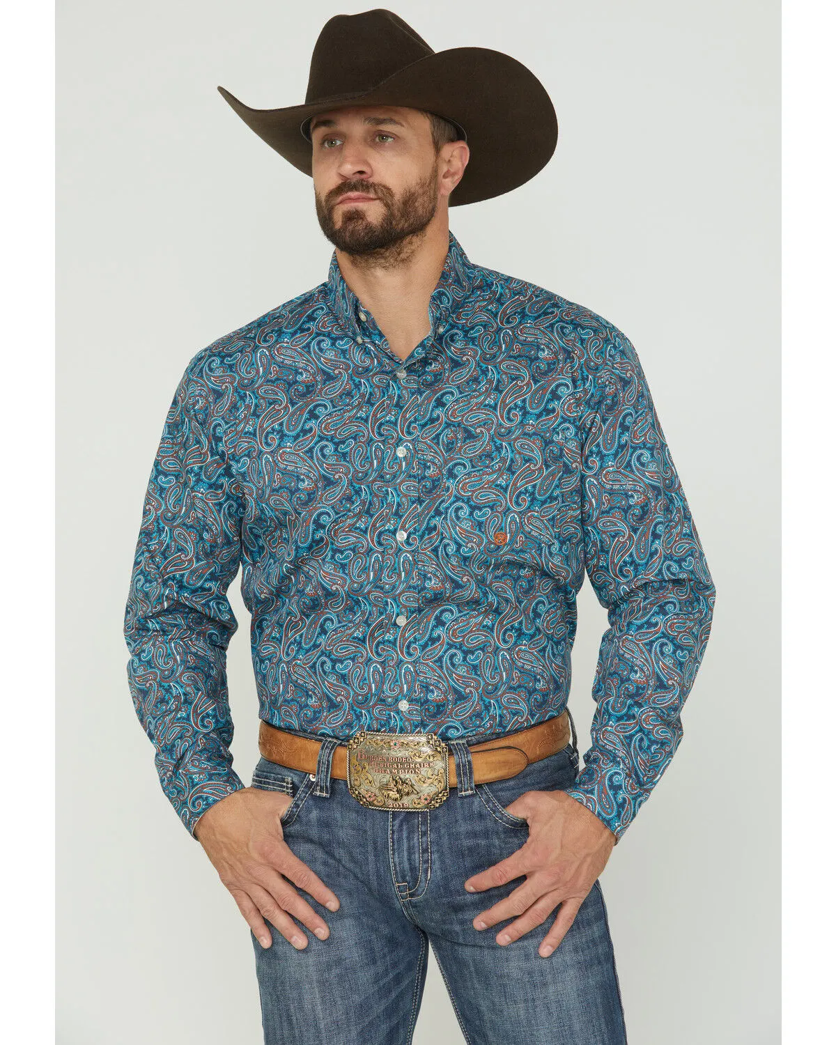 Product Name:  Roper Men's Autumn Sky Paisley Print Long Sleeve Button Down Shirt