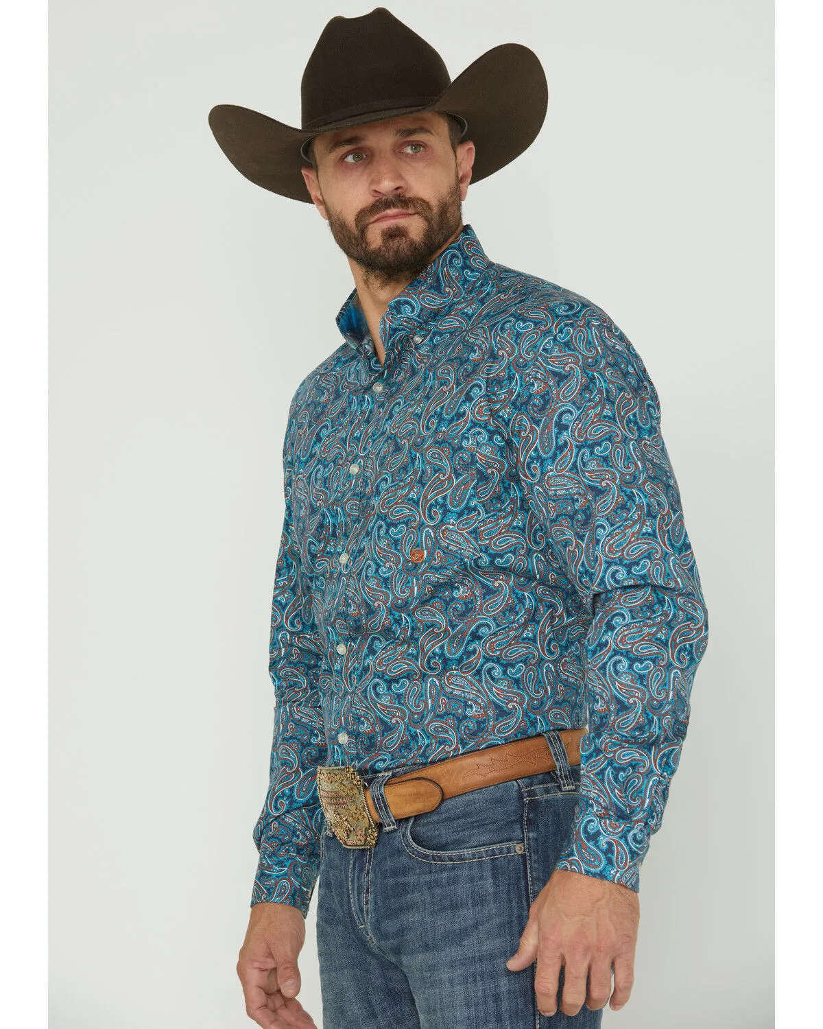 Product Name:  Roper Men's Autumn Sky Paisley Print Long Sleeve Button Down Shirt