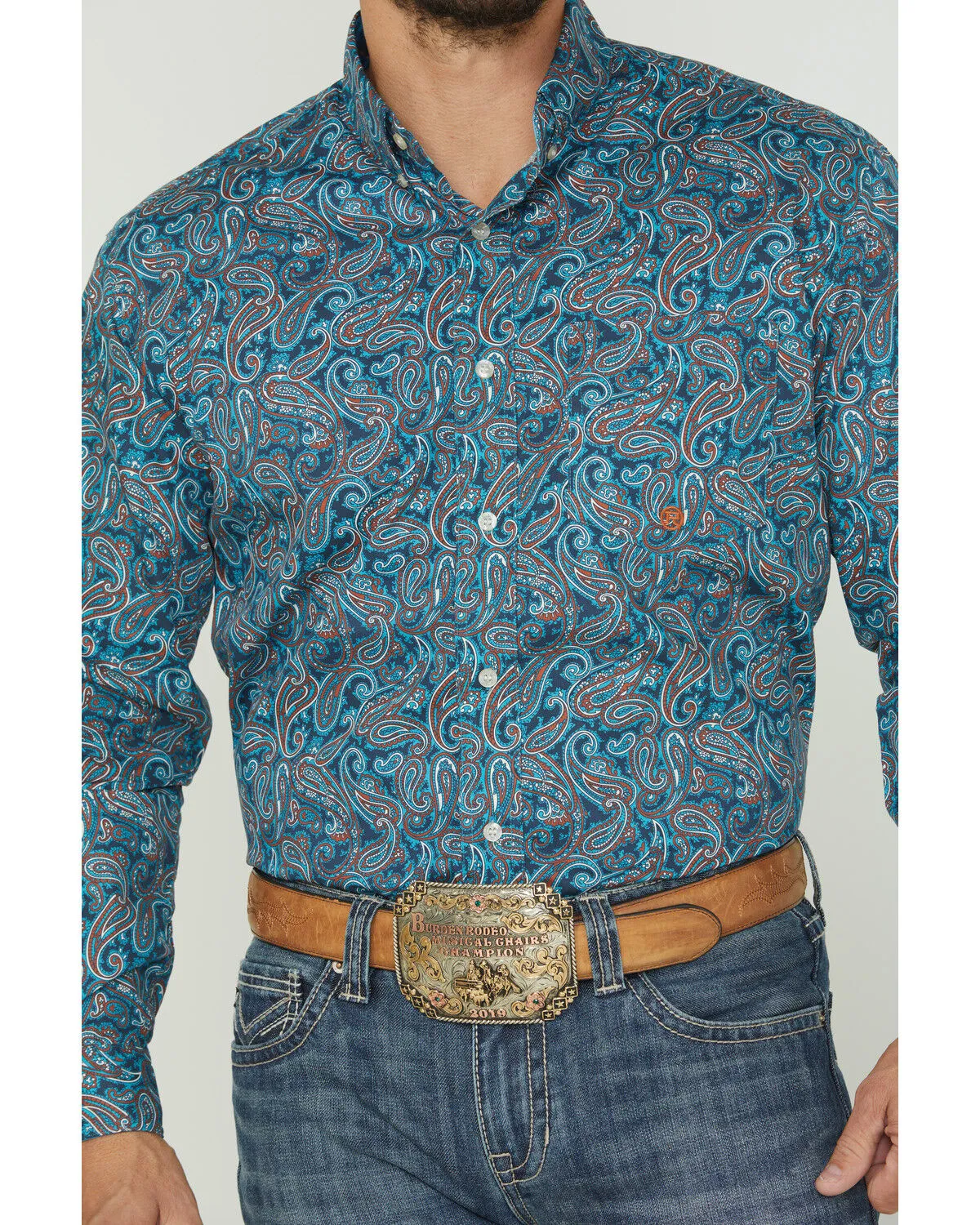 Product Name:  Roper Men's Autumn Sky Paisley Print Long Sleeve Button Down Shirt