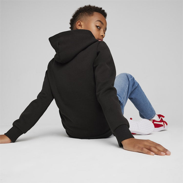 PUMA JUNIOR BLACK ESSENTIALS TWO-TONE BIG LOGO HOODIE