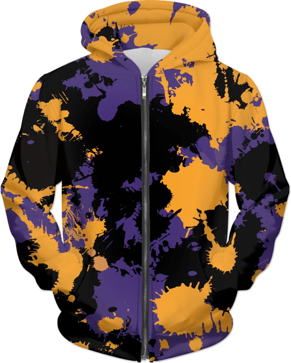 Purple Gold and Black Legends Paint Splatter Zip-Up Hoodie