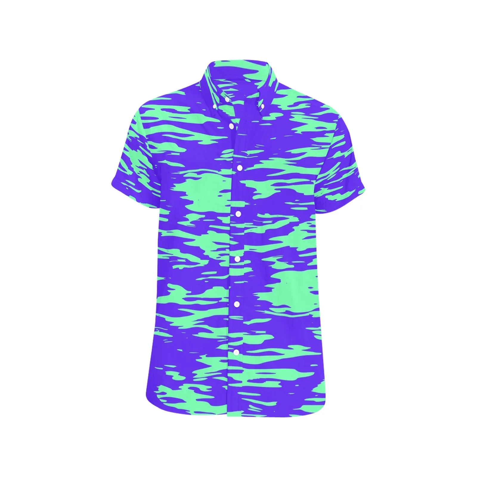 Purple Mint Rave Zebra Stripe Short Sleeve Button Up Shirt