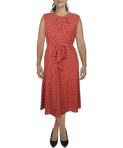 Ralph Lauren Womens Crepe Cap Sleeves Midi Dress