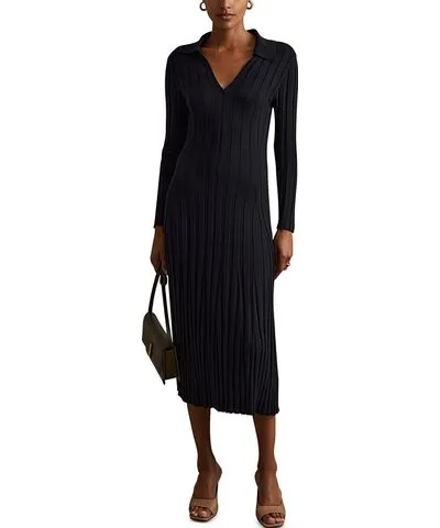 Reiss Petite Winnie Long Sleeve Knitted Midi Dress Pull On