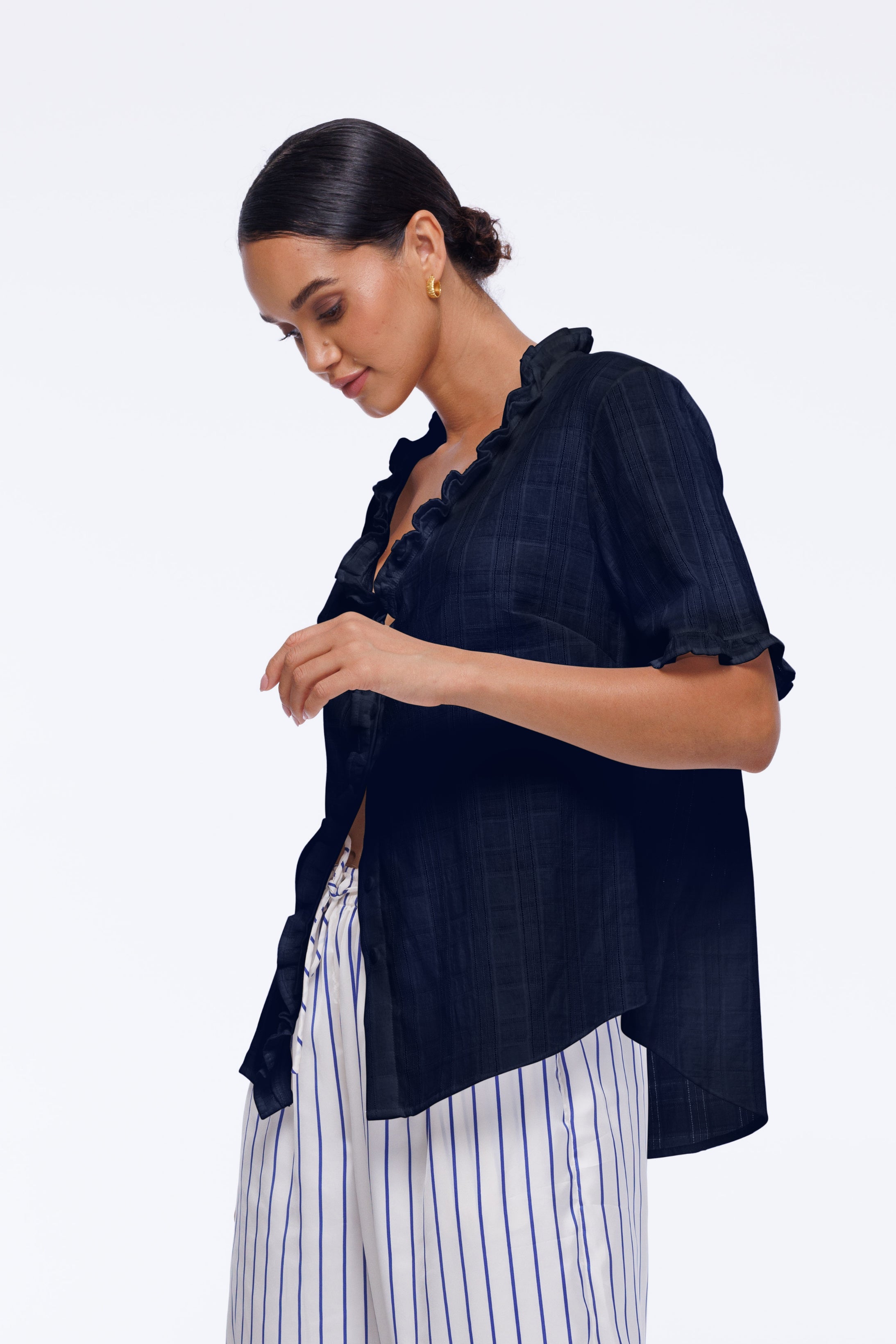 Ruffle Me Short Sleeve Shirt - Indigo