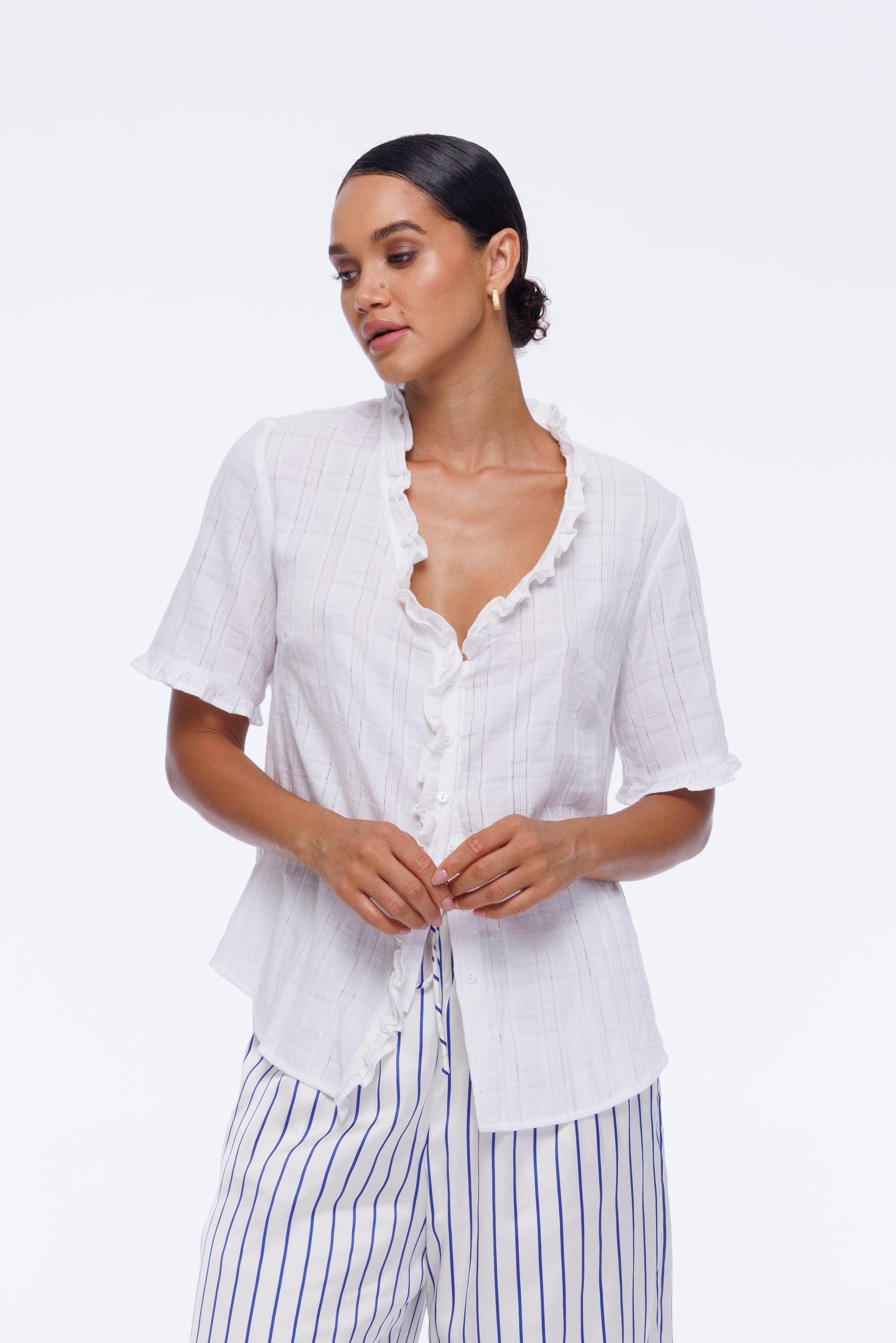 Ruffle Me Short Sleeve Shirt - White