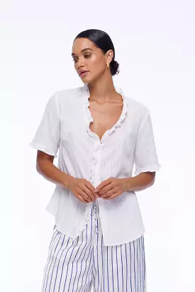 Ruffle Me Short Sleeve Shirt - White