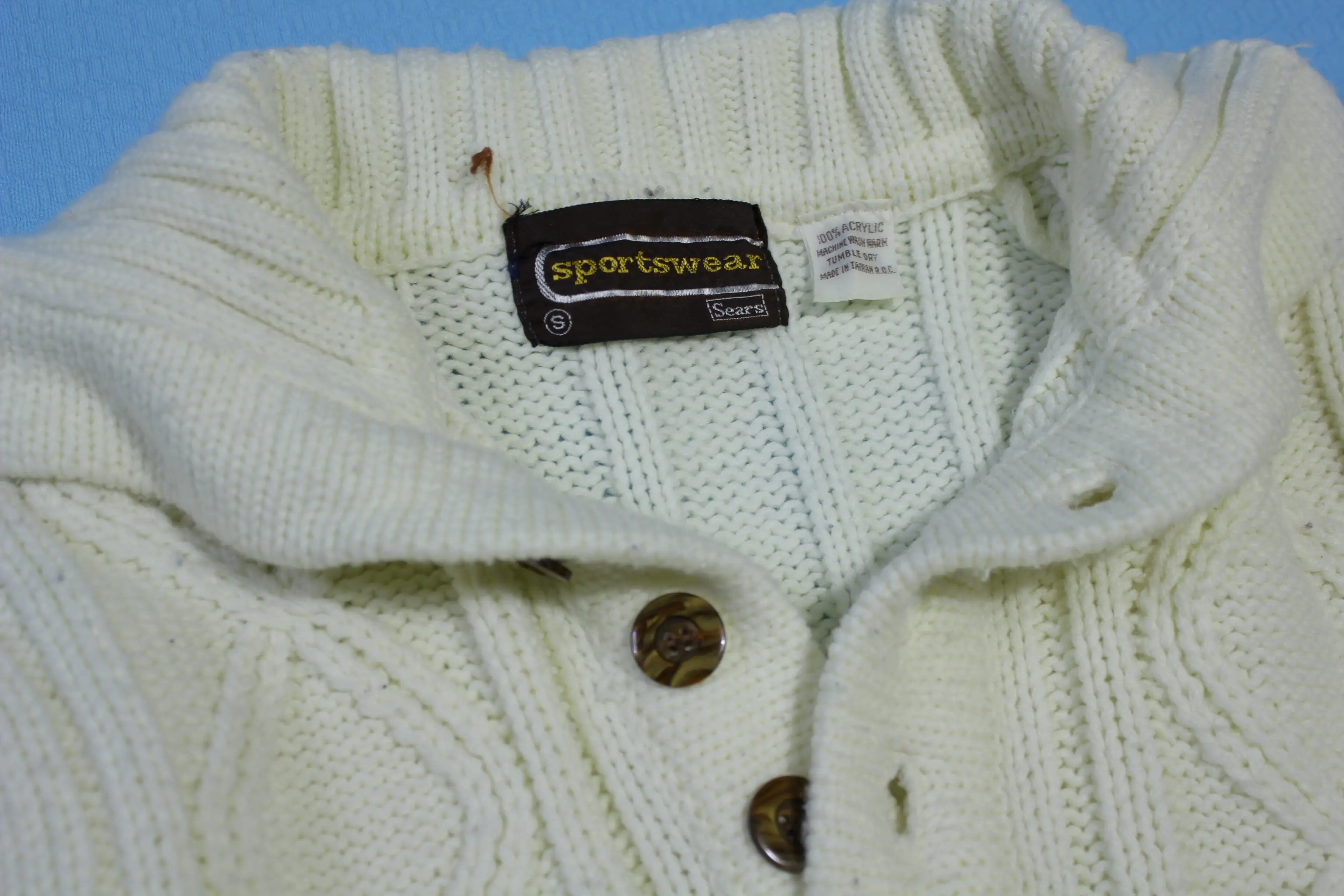 Sears Sportswear Henley 3 Button Vintage 80's Cabled Knit Sweater