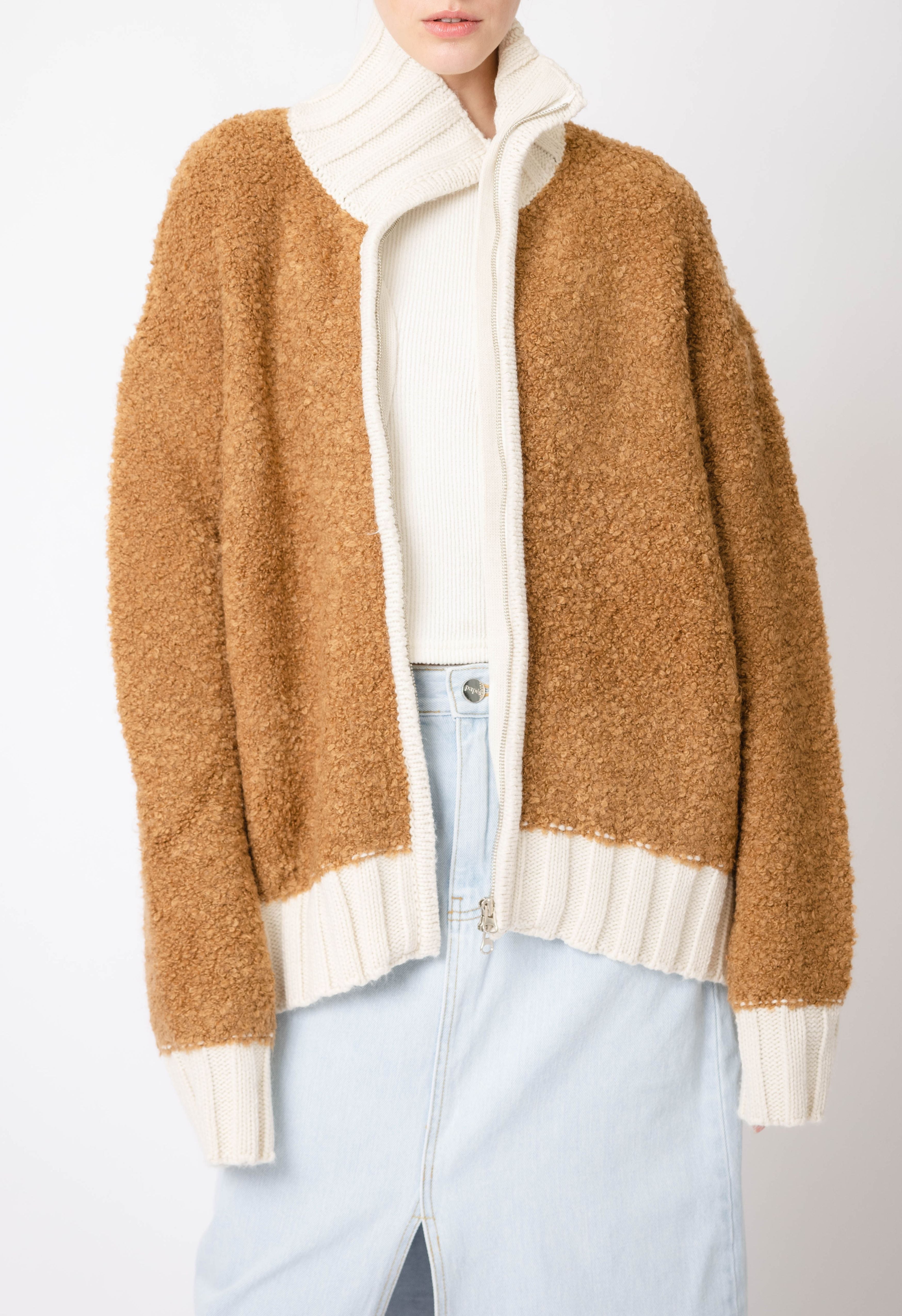 Shearling Sweater Jacket In Copper