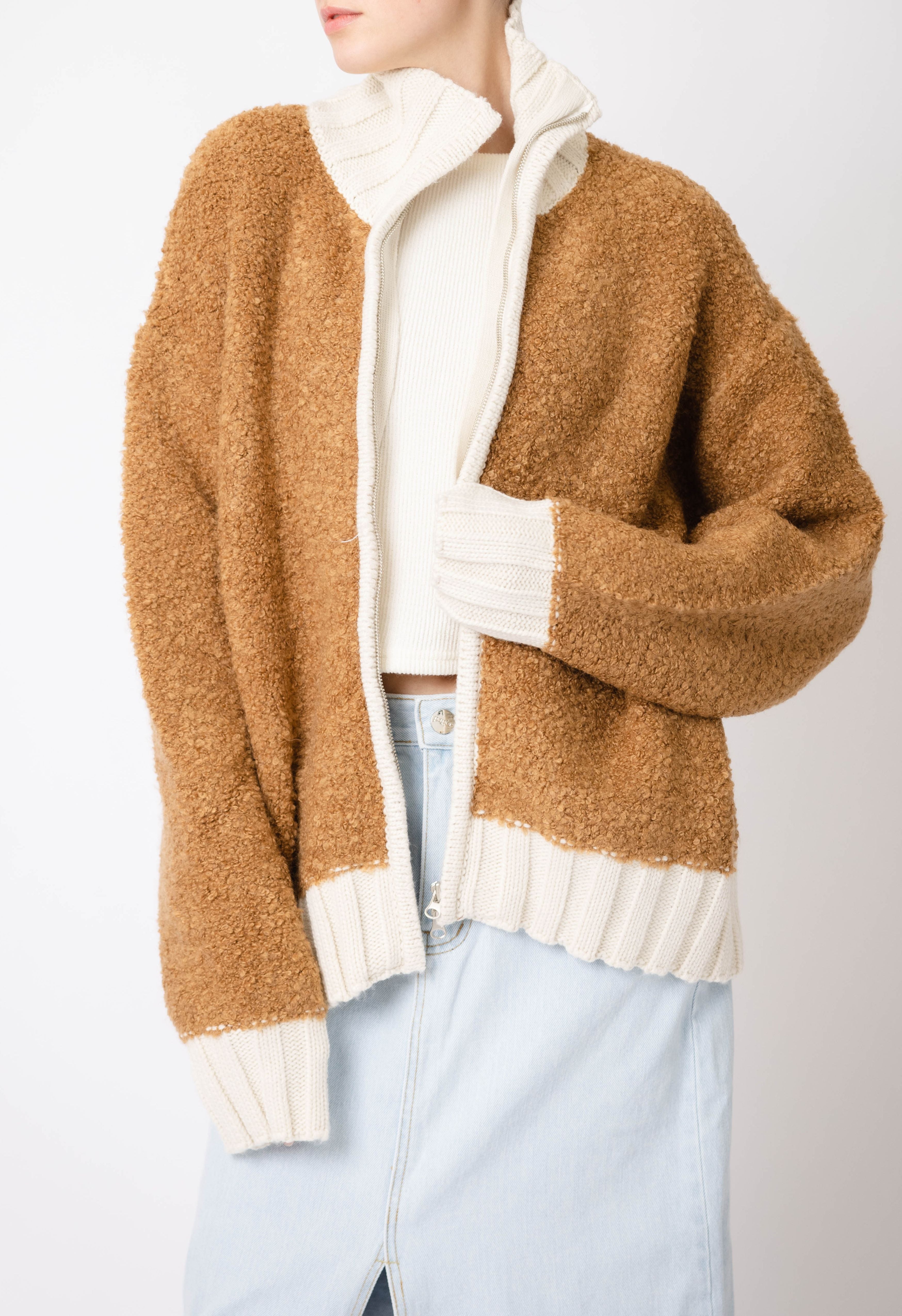 Shearling Sweater Jacket In Copper