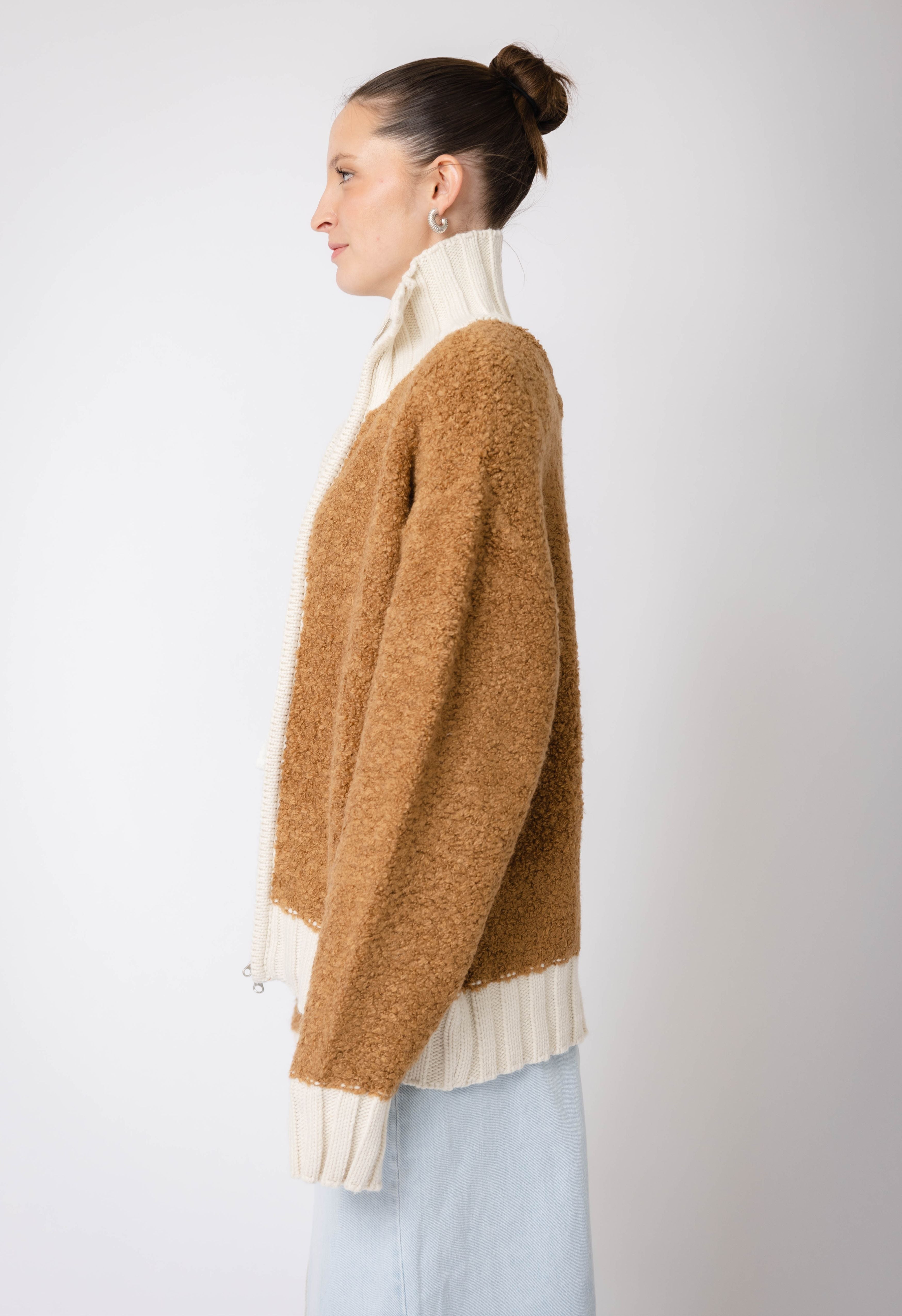 Shearling Sweater Jacket In Copper