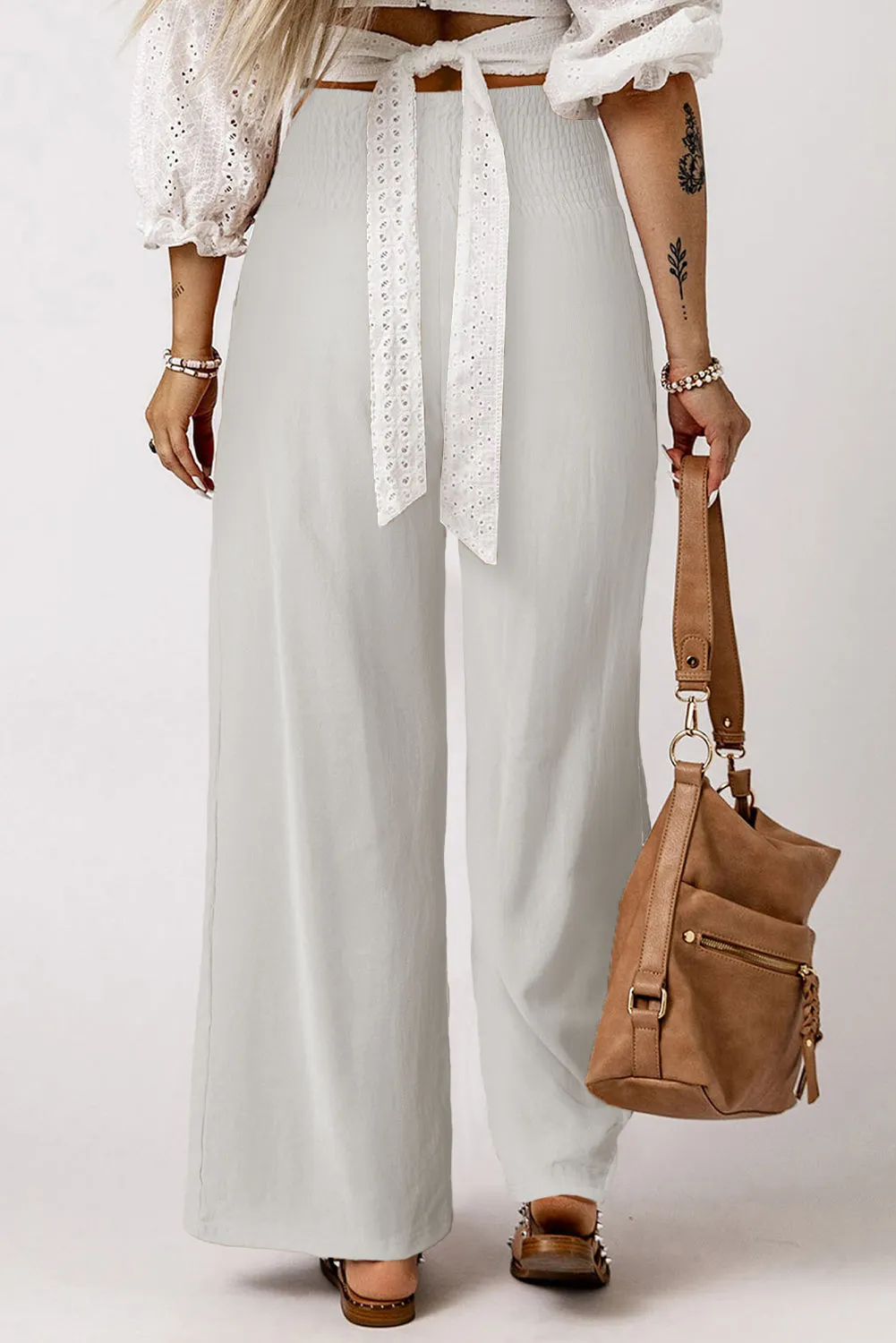 Smocked High Waist Wide Leg Pants