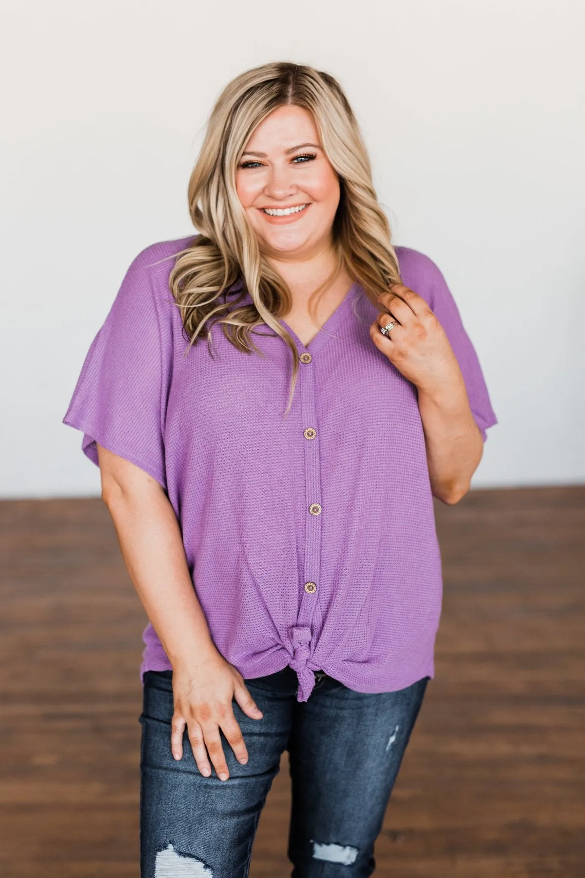 So Much Joy Front Tie Knit Top- Purple